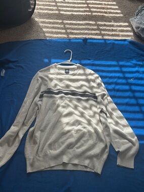 Dockers Men's Light Beige Crewneck Sweater with Black Chest Stripe